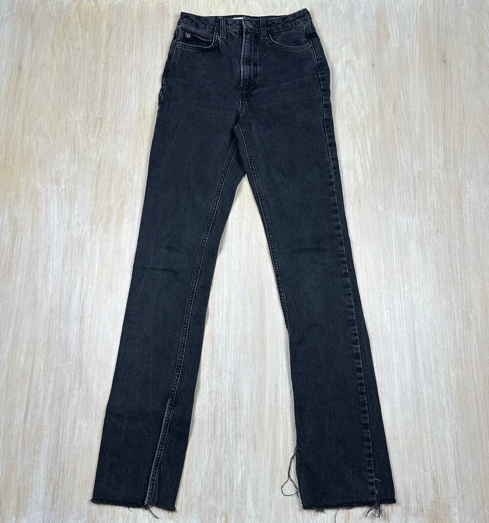 Zara Black High Rise Frayed Ankle Slit Hem Edgy Casual Everyday Denim Jeans 2